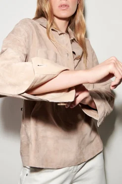 Online LUISA CERANO Polohemd Aus Veloursleder cashew