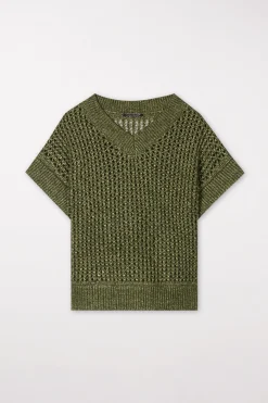 Outlet LUISA CERANO Pullover In Ajour-Optik moss green
