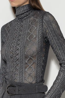 Discount LUISA CERANO Rollkragenshirt Aus Spitze dark grey