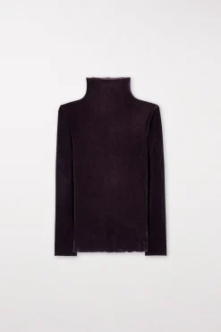 Outlet LUISA CERANO Rollkragenshirt In Samtoptik burgundy