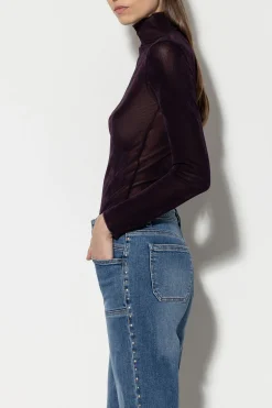 Outlet LUISA CERANO Rollkragenshirt In Samtoptik burgundy