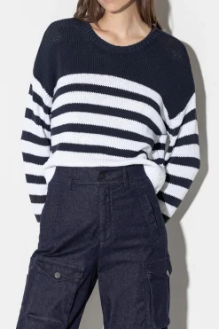 LUISA CERANO Rundhals-Pullover Mit Streifen dark navy / white