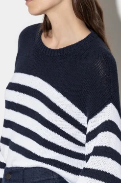 LUISA CERANO Rundhals-Pullover Mit Streifen dark navy / white