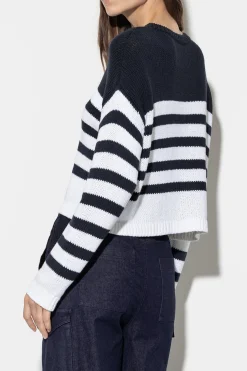 LUISA CERANO Rundhals-Pullover Mit Streifen dark navy / white