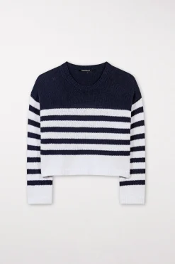 LUISA CERANO Rundhals-Pullover Mit Streifen dark navy / white