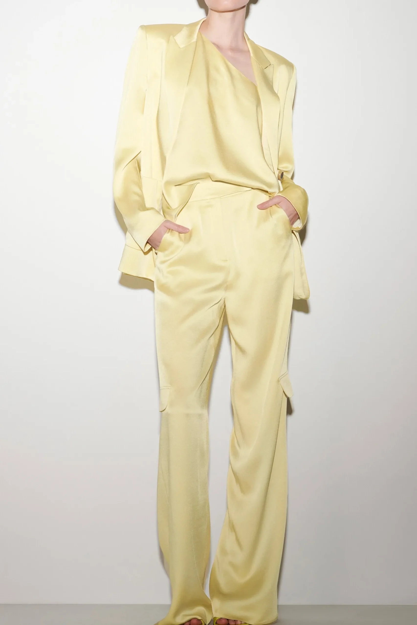 Discount LUISA CERANO Satin-Wideleg-Pants pale citron