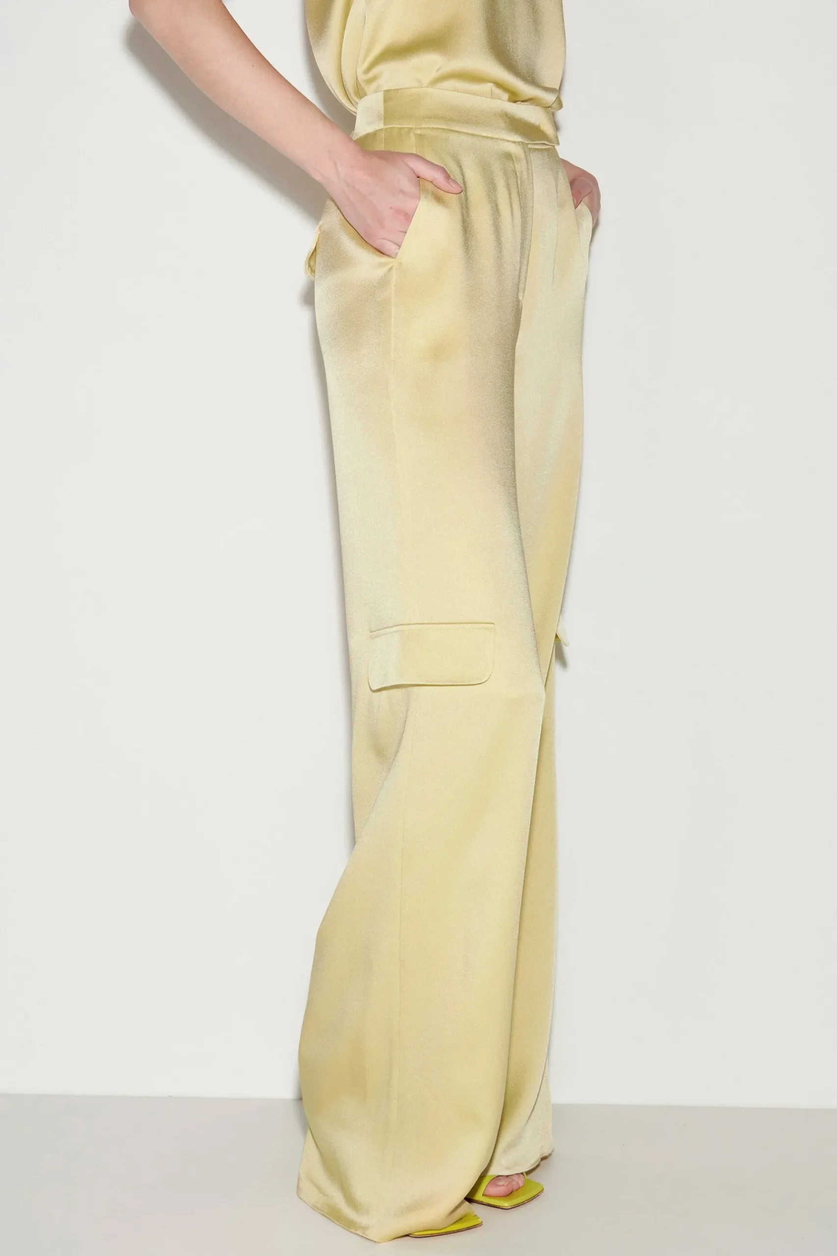Discount LUISA CERANO Satin-Wideleg-Pants pale citron