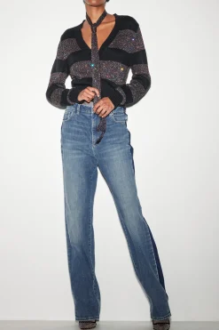 Hot LUISA CERANO Streifen-Cardigan Aus Woll-Mix deep black