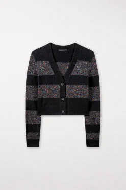 Hot LUISA CERANO Streifen-Cardigan Aus Woll-Mix deep black