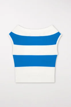 New LUISA CERANO Stricktop Mit Blockstreifen bleached white / azur