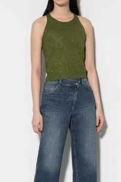 Best LUISA CERANO Stricktop Mit Strass-Steinen moss green
