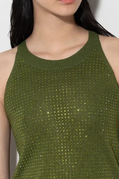 Best LUISA CERANO Stricktop Mit Strass-Steinen moss green