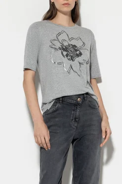 Discount LUISA CERANO T-Shirt Mit Blumen-Print heather grey