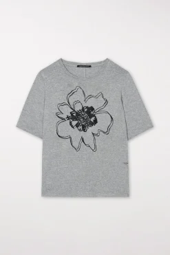 Discount LUISA CERANO T-Shirt Mit Blumen-Print heather grey