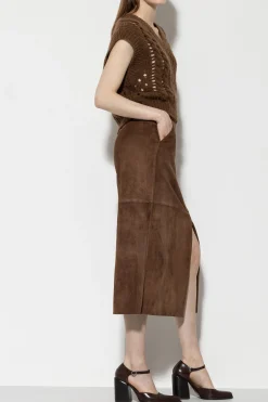 Discount LUISA CERANO Veloursleder-Rock hazelnut