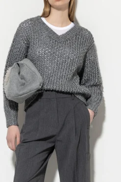 Clearance LUISA CERANO V-Pullover In Netz-Struktur heather grey