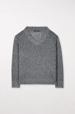 Clearance LUISA CERANO V-Pullover In Netz-Struktur heather grey