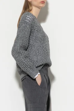 Clearance LUISA CERANO V-Pullover In Netz-Struktur heather grey