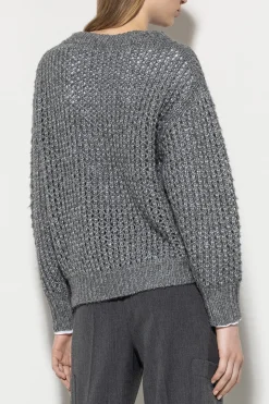 Clearance LUISA CERANO V-Pullover In Netz-Struktur heather grey