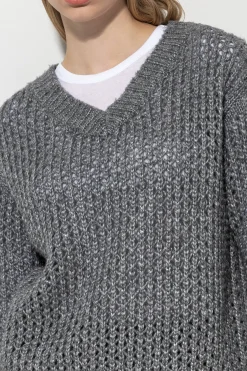 Clearance LUISA CERANO V-Pullover In Netz-Struktur heather grey